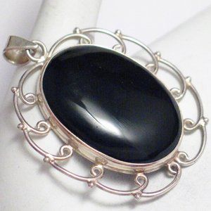 Black Stone Pendant Men Womens Sterling Silver